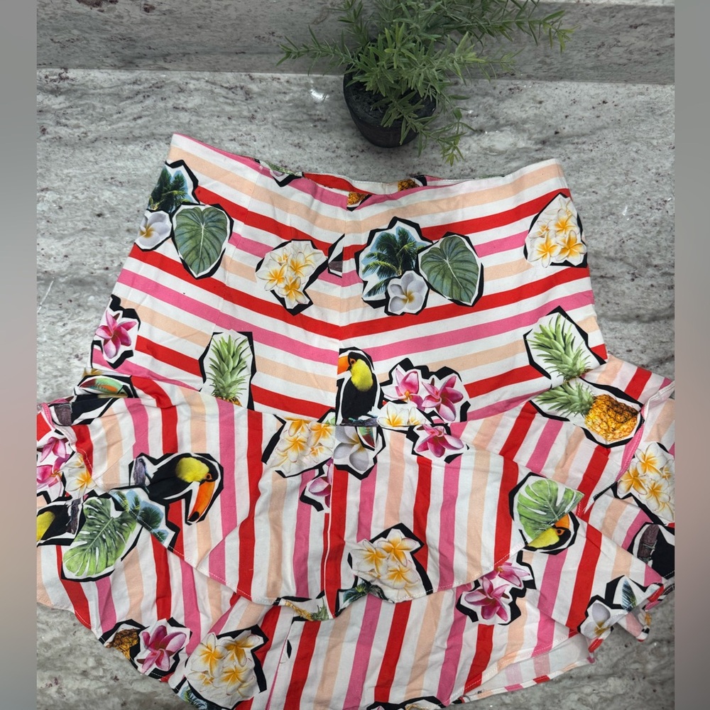 Red and Pink Asymmetrical Skater Mini Skirt